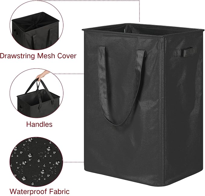 efluky Slim Laundry Basket, Narrow Laundry Hamper with Handles, Collapsible Dirty Clothes Hamper, Tall Laundry Bin for Laundry Room, Dorm and Bedroom, 90L Black