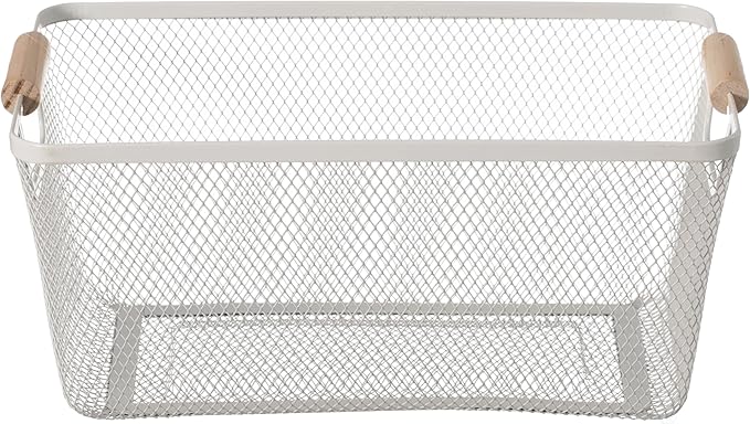 Basicwise Set of 3 Large Multipurpose Metal Mesh Basket with Wooden Handle Storage Organizers for Kitchen Bathroom Cabinet Closet Countertop Fruit Holder Picnic Food & Beverages Carrier & Home Decor