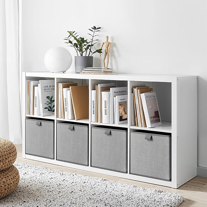 Storage Baskets, 11.8-Inch Woven Fabric Bins, Storage Cubes with Reinforced Handles, Organizer Bins for Closet Shelves, Foldable, for Toys, Clothes (3PCS/Grey-11.8*11.8*11.8inch)