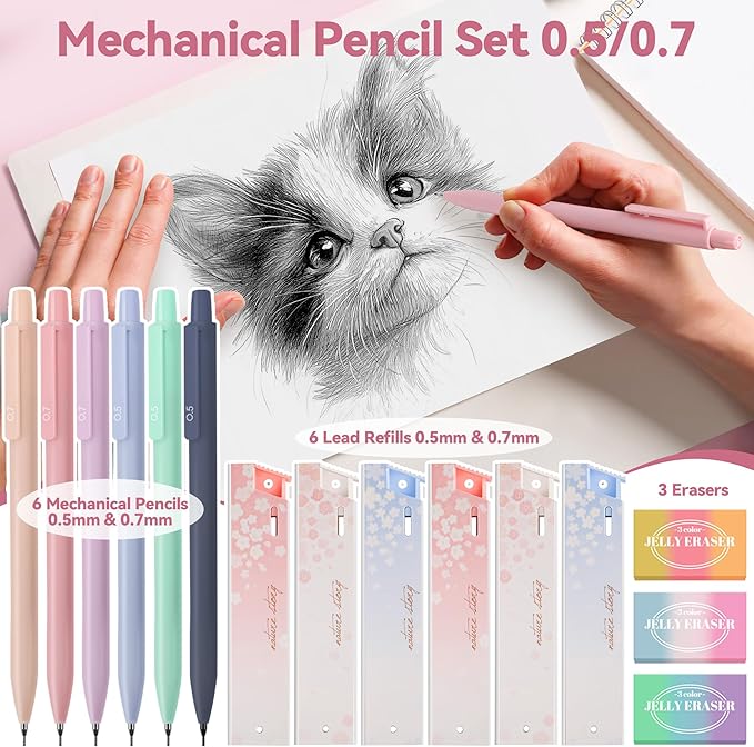 DazSpirit 61 PCS Aesthetic School Supplies with Cute Pencil Case, Pastel No Bleed Highlighters, Gel & Erasable Pens, Mechanical Pencils, Refills, Complete Essentials Stationery Kit for Students (Pink)