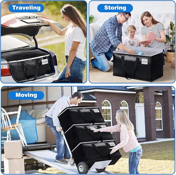 StorageRight Large Moving Bags Heavy Duty Storage Totes for Storage,Packing & Moving Collapsible Moving Supplies with Large Capacity, Reinforced Zippers and Handles, 88L, 8 Packs