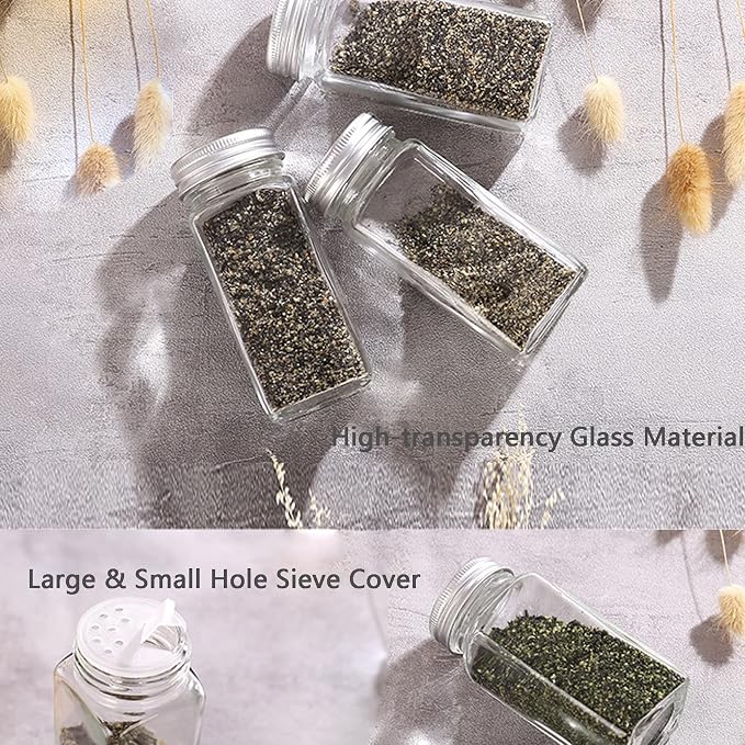 2-Pack Glass Spice Jars Set, With Spice Labels, Chalk Marker, Funnel, Shaker Lids and Airtight Metal Caps Included, 4oz Empty Spice Bottles, Square/Cylinder (Square)