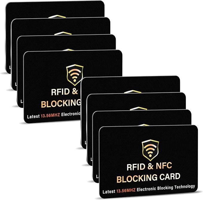SaiTech IT 8 Pack RFID Blocking Card for Credit Debit ID Card, Black | Slim Anti-Theft Contactless NFC RFID Blocker Protector, Easily Fit into Wallet and Purse, for Men & Women
