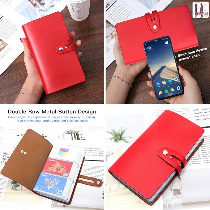 Padike RFID Credit Card Holder Business Card Organizer Business Card Holder, with 96 Card Slots Credit Card Protector for Managing Your Different Cards to Prevent Loss or Damage (Red)