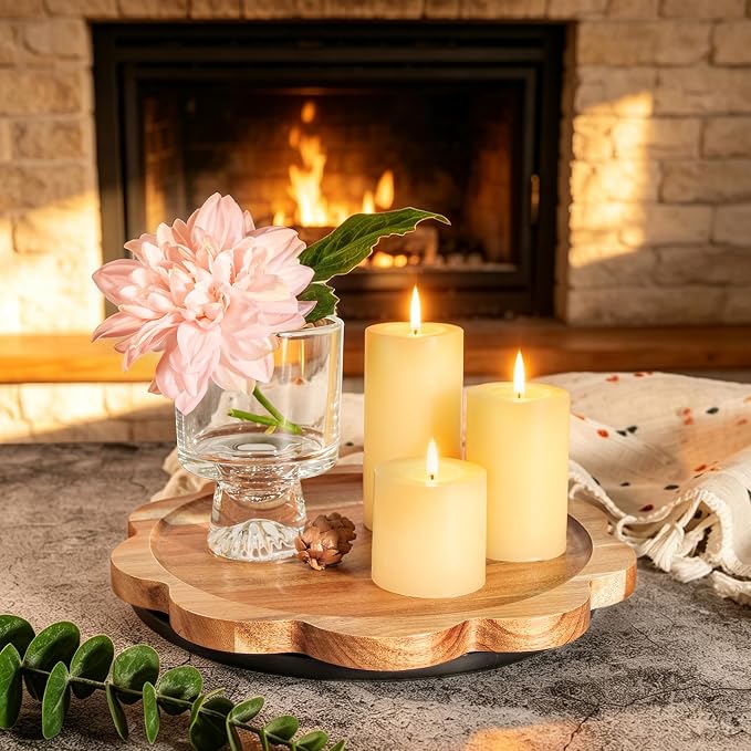 WLWNWFT Lazy Susan Turntable Organizer 10in, Acacia Wood Flower Shape Rotating Tray Cabinet Pantry Kitchen Countertop Refrigerator Cupboard Condiment Storage, Spice Rack, Pantry Organiser
