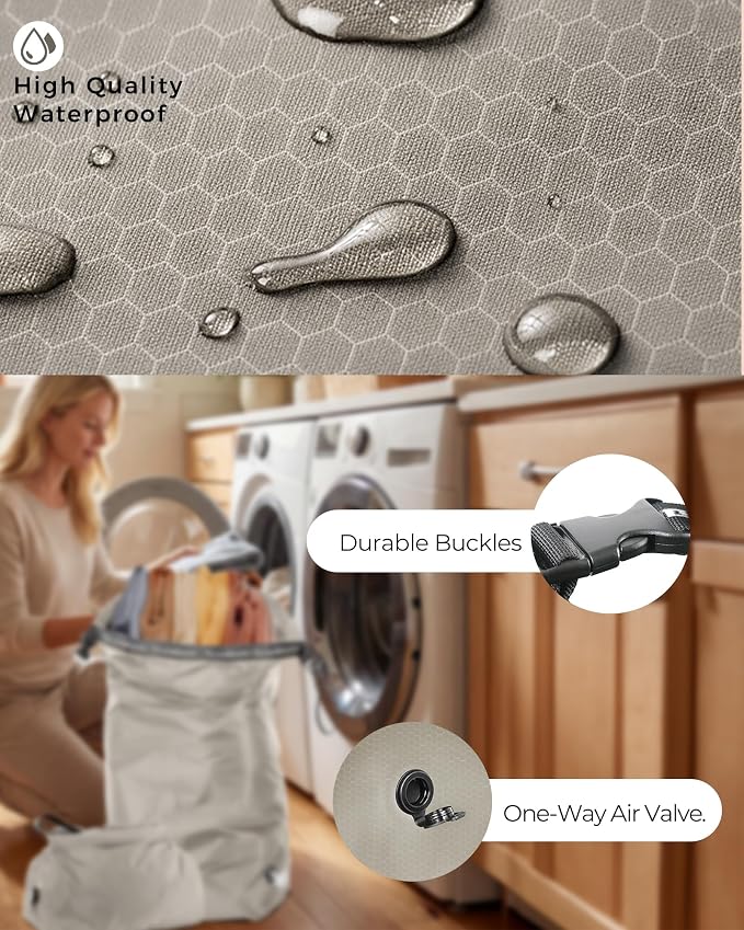 Travel Laundry Bag, Pump-Free Vacuum Compression Dirty Clothes Bag, Extra Large Reusable Waterproof & Washable Laundry Bag, Ideal for Suitcases, Road Trip Essentials, Gray, 1 Pack (XL)