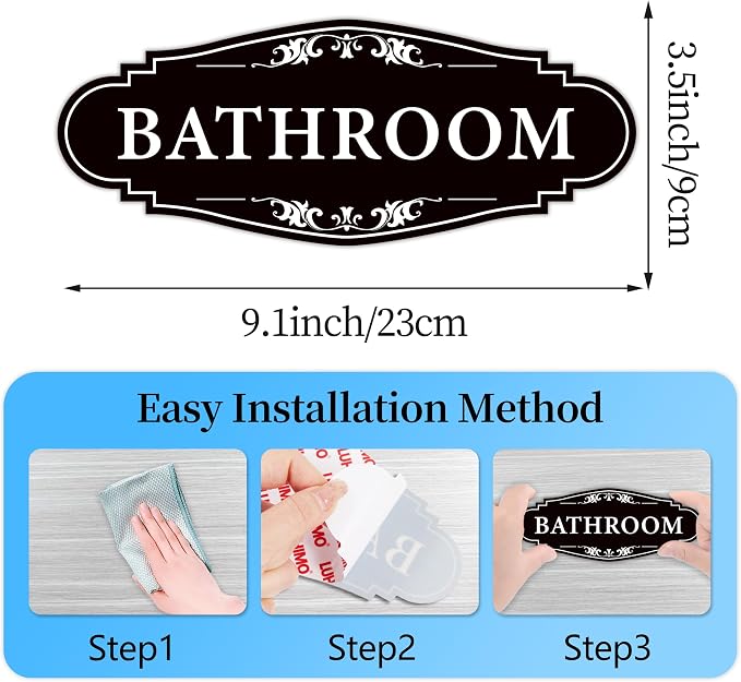 Bathroom Sign Sticker for Business and Home,Self-adhesive Restroom Sign | Cute Bathroom Decor for Door,Waterproof Vinyl Restroom Sign for Home,Office,Shop（Black）