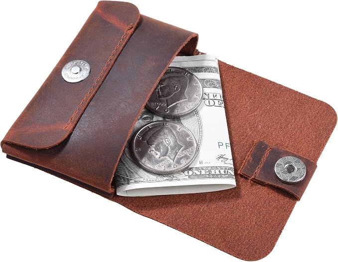 Top Grain Genuine Leather Business Name Card Holder Case with Magnetic Closure (Reddish Brown)