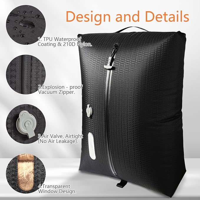 Travel Vacuum Bags With Pump, IPX7 Waterproof Travel Essentials Vacuum Compression Bags, 24L Capacity Cordless Travel Vacuum Bag Set Ideal for Carry-On Suitcases, Backpacks & Home Storage (1pc + Pump)
