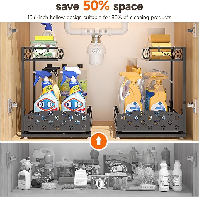 Sevenblue Under Sink Organizers, 2-Tier Multi-Use Kitchen and Bathroom Organizers and Storage with Sliding Drawers, Bathroom Cabinet Organizer (Metal, 2 Pack)