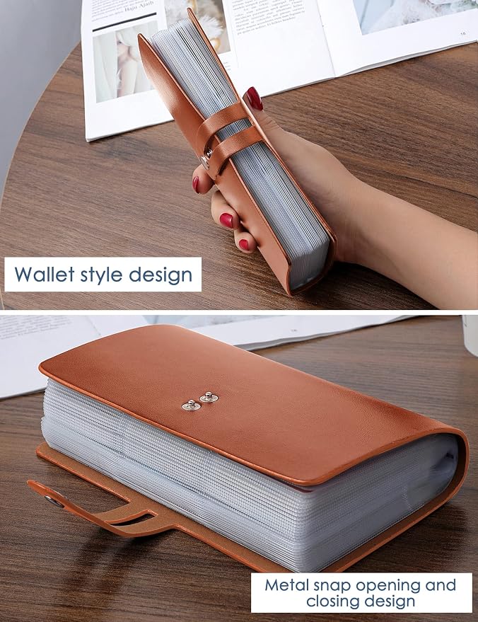 RFID Credit Card Holder, Leather Business Card Organizer with 96 Card Slots, Credit Card Case for Managing Your Different Cards and Important Documents to Prevent Loss or Damage (Bright Orange)