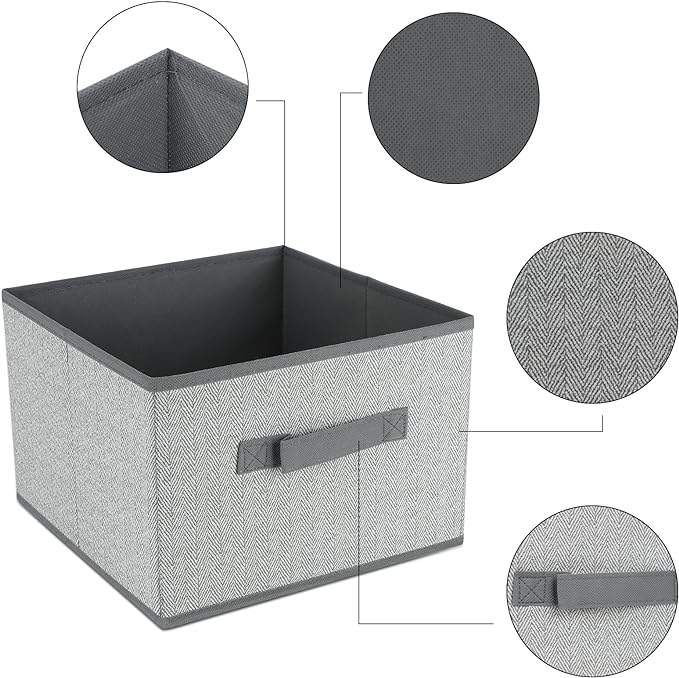 DAYARD Fabric Bins [3-Pack], Foldable Cube Baskets Storage Boxes for Shelves, Closet, Bookshelf, Nursery Organizer Containers, 11 x 11 x 8 inch Grey