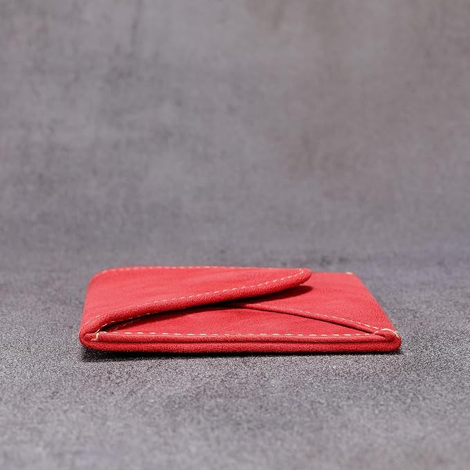 HISCOW Envelope Business Card Case with Magnet Closure - Italian Calfskin (Vintage Red)