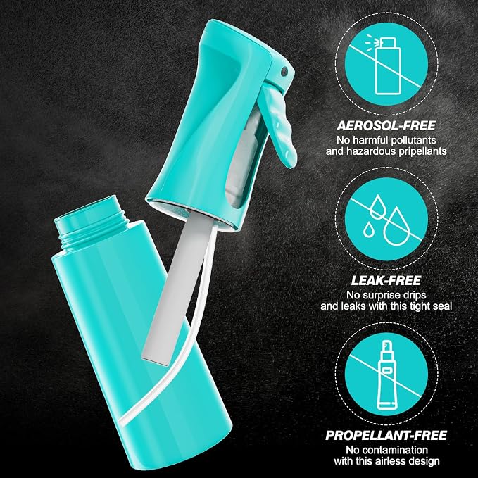 IMPORX Continuous Spray Bottle for Hair 2 Pack (10.1oz/300ml) Cyan | Empty Plastic Ultra Fine Mist Misting Water Mister Spray Bottles for Cleaning Hairstyling Barber Curly Hair Garden Plants