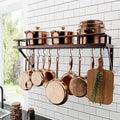 KES 30-Inch Wall Pot Rack, Oil Bronze, 88lb Capacity, 12 Hooks, Farmhouse | Cast Iron Pots and Pans Organizer, Reinforced Grid Shelf, Stud Mounting, Indoor Kitchen Organizer
