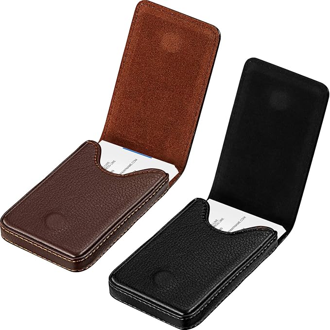 Outus 2 Pcs Business Card Holder, PU Leather Business Card Case Pocket Wallet with Magnetic Shut for Men Women(Black and Coffee,Classic)