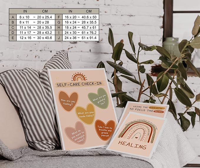 LOLUIS Mental Health Poster, Boho Therapy Tools Educational Supplies Art Print Classroom School Office Decor (Self Care, Custom Frame Type)
