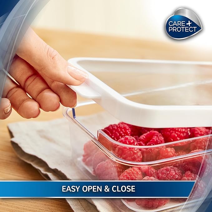 CARE + PROTECT Smart Food Container, Perfectly Stackable, Fridge Organiser, Protect Food From Moisture, Keep Food Fresh Longer 2.15L