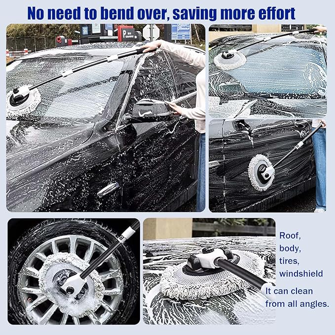 Extendable Car Wash Mop for Ford Taurus SEL Sedan 2010-2019, Soft Bristle Car Brush with Detachable Large Head Cleaning Tool for Car Home