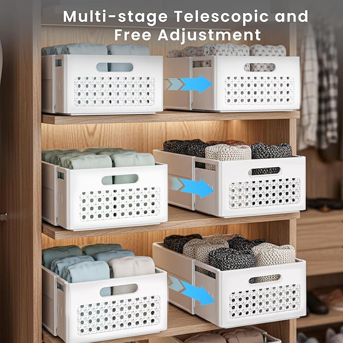 Closet Organizers and Storage, 2 Pack Stackable Storage Drawers, Plastic expandable Closet Storage Bins for Bathroom Kitchen Laundry Room Wardrobe Office.