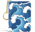 Aiawoxc Credit Card Holder, Small RFID Wallet Slim Leather Card Organizer Case with Zipper and Keychain, Japanese Wave02