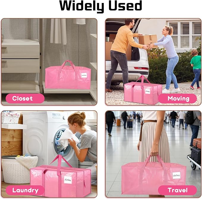 4Pack Extra-Large portable Moving Bag, foldable storage bags, suitable for moving, packing and organizing. Waterproof and reusable laundry travel bags, used for storing clothes, toys and bedding.
