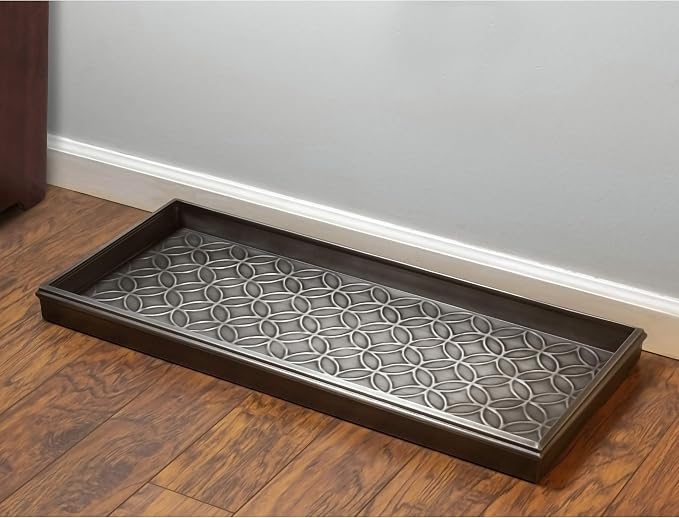 Good Directions Medium Boot Tray, Double Circles Multi-Purpose All Weather Decorative Tray, Shoes, Plants, Pet Bowls, 30x13x2 Inch, Dark Zinc Gray Steel