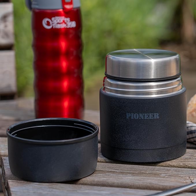 Pioneer Vacuum Insulated Leakproof Soup/Food Flask, 8 Hours Hot 24 Hours Cold, Black, 500 ml