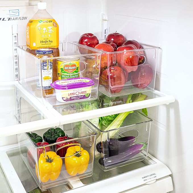 Sorbus Large Clear Plastic Storage Bins for Shelves, Clothes, with Handle - Clear Storage Bins, Drawer, Shelf, Closet, Pantry, Fridge, Freezer Organizer Bins, Closet Organizers and Storage (4 pack)