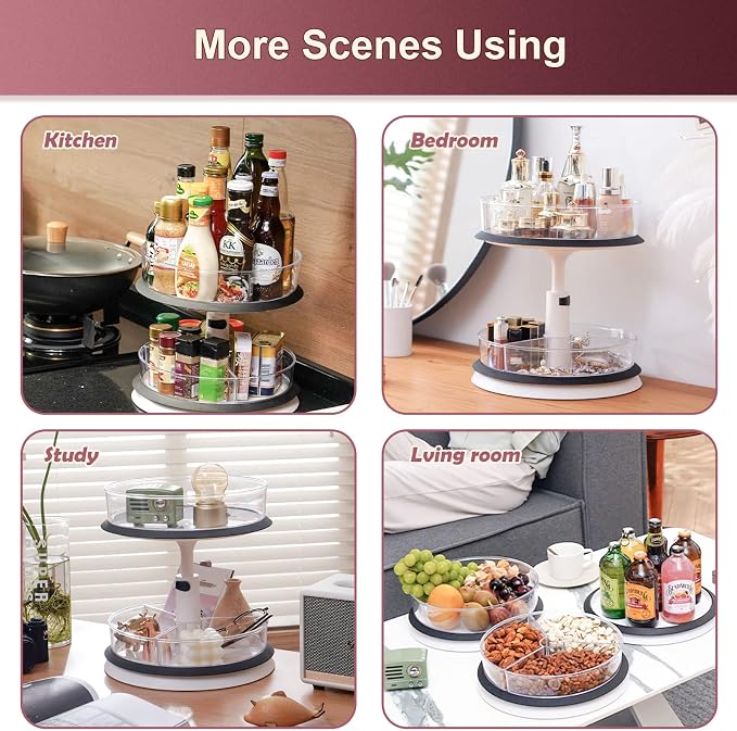 Ynelyase Lazy Susan Medicine Bottle Organizer for Cabinet 2 Tier Clear | 11 Inch Large Turntable for Bathroom Countertop and Pantry