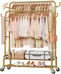 Homde Sturdy Garment Rack for Bedroom: 265 lbs Heavy Duty Clothes Organizer | 2 Hanging Rods Hold Coat to T-Shirt - Easy Roll & Park on Wheels - Metal Frame Stays Solid & Stable at Full Load