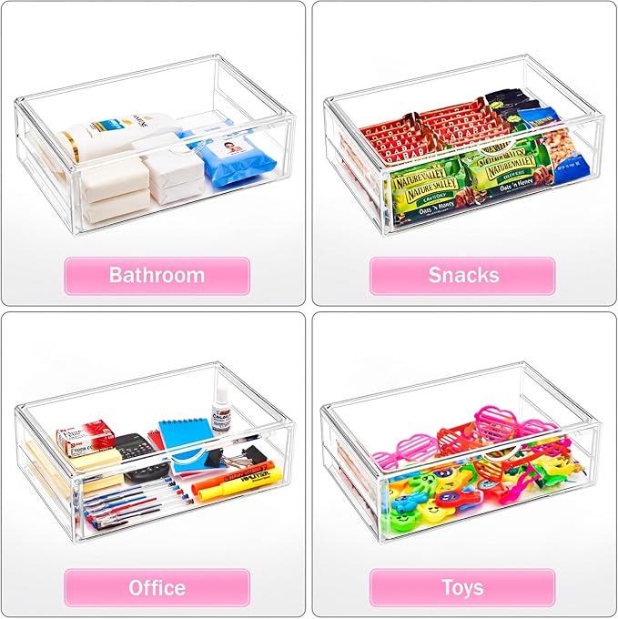 Sorbus Large Stackable Acrylic Drawers - 1 Clear Storage Drawers for Organizing Make up, Nail Polish, Hair Accessories, and Beauty Supplies - Makeup Organizer for Vanity, Bathroom Organizer Countertop