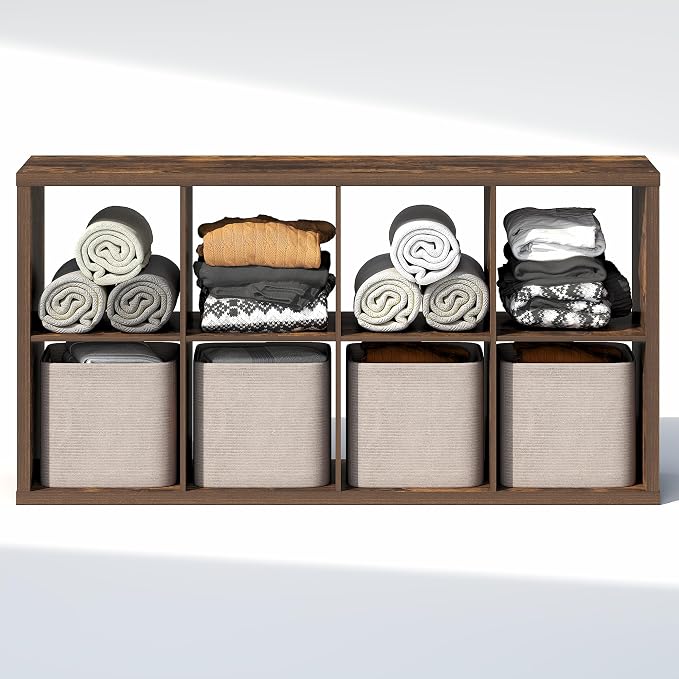 Furinno Cubic Extra Thick 8-Cube Closet Organizers and Storage, Amber Pine | 14.6 x 30 x 58 in, Open Shelf Closet Storage, Closet Organizer, for Wardrobe, Bedroom, Living Room