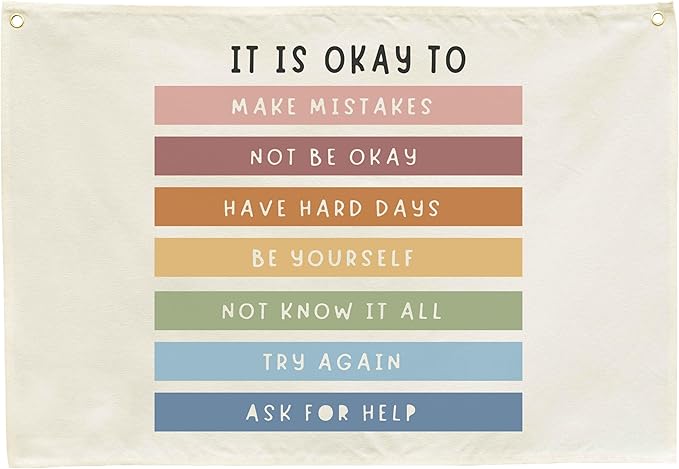 Classroom Wall Banner Decor-Teacher Gift-Inspirational Back to School Wall Art Flag Decor-It is Okay to Make Mistakes-Hanging Canvas Banner for Classroom Reading Corner Homeschool Teacher Office