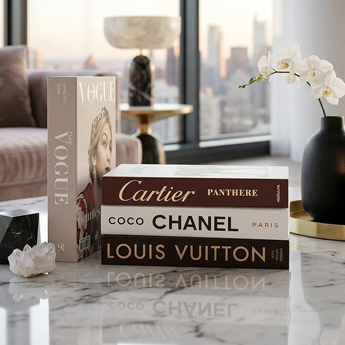 PROBENEX Luxe Large | 4 PCS Faux Decorative Book Boxes | Not Real Books, Cardboard Foldable Display Props | Home Decor for Coffee Table, Bookshelf, Living Room, Office