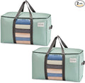 VENO 2 Pack Moving Bags with Clear Window, Heavy Duty Storage Bins with Lid, Around Handles, Tag, Zippers, Extra Large Totes Packing Moving Boxes Supplies for College Dorm Clothes (Light Green)