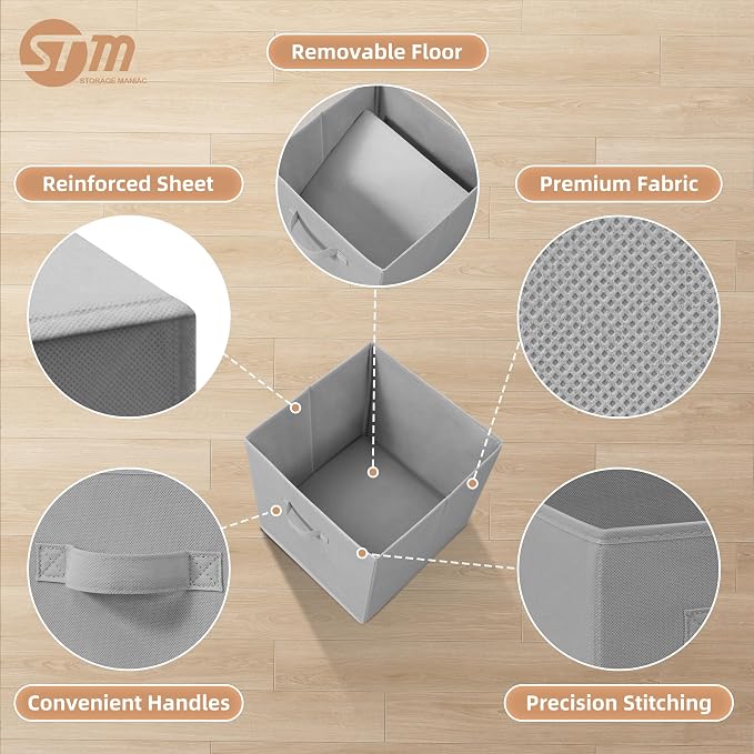 STORAGE MANIAC Storage Cubes, 13 Inch Collapsible Storage Bins with Handles, 8 Pack Fabric Foldable Bins for Organization, Durable Storage Bins for Closet, Shelves, Offices, 8-Pack Grey
