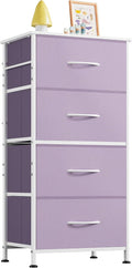 WLIVE Dresser with 4 Drawers, Storage Tower, Organizer Unit, Fabric Dresser for Bedroom, Hallway, Entryway, Closets, Sturdy Steel Frame, Wood Top, Easy Pull Handle, Purple