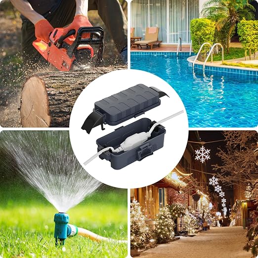 Flemoon IP55 Small Outdoor Electrical Box Waterproof (Inner 5.9 x 3.2 x 1.8inch), Extension Cord Cover with Detachable Awning Covers for Plug, Outlet, Holiday Lights, Gray
