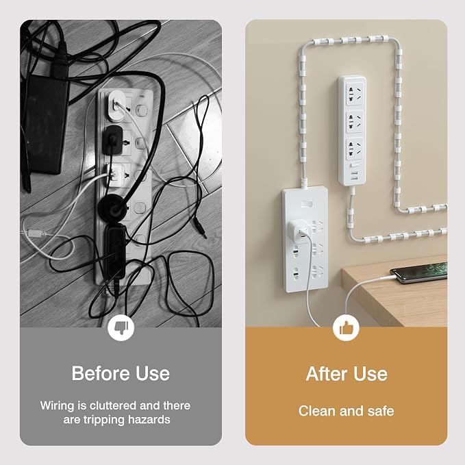 Adhesive Punch-Free Socket Holder, 10 Power Stirp Holder & 40 Cable Clips | Stick-on wall mount, no drilling required; tidy cords instantly with clips—space-saving punch-free organizer for home&office
