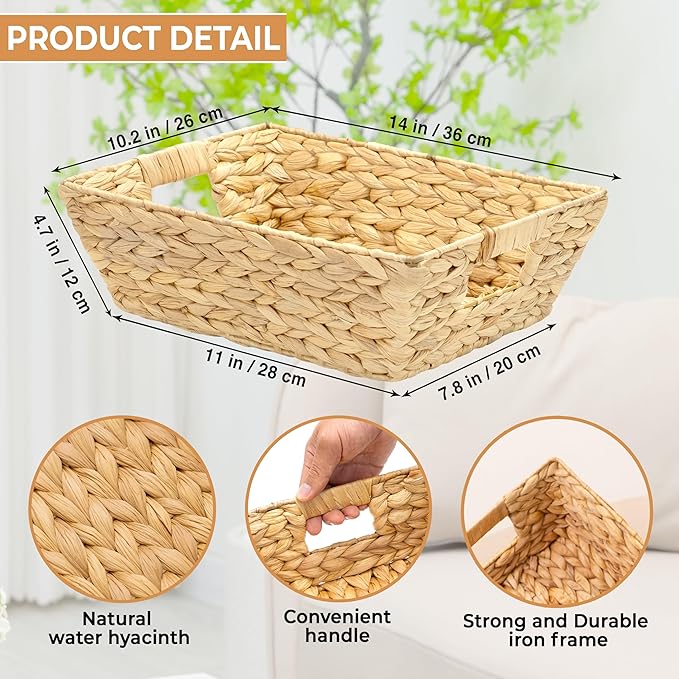 M4DECOR Set of 3 Snack Baskets, Wicker Snack Basket Organizer for Office, Small Wicker Baskets with Handles, (3 Medium Basket)