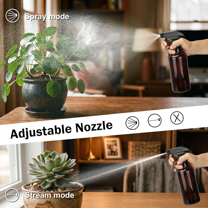 16.9oz Glass Spray Bottles 2 Pack, 360° Any-Angle Spraying | Refillable Leak-proof Bottles with Adjustable Nozzle; Ideal for Cleaning, Essential Oils, Plants & Hair Care