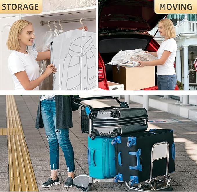 Yanhe hanging vacuum storage bags for coats, 27x43 in 6PCS, vacuum storage bags,Clothing protection, dustproof and anti-aging protection to prevent wrinkles for Clothes, Suits, Coats or Jackets