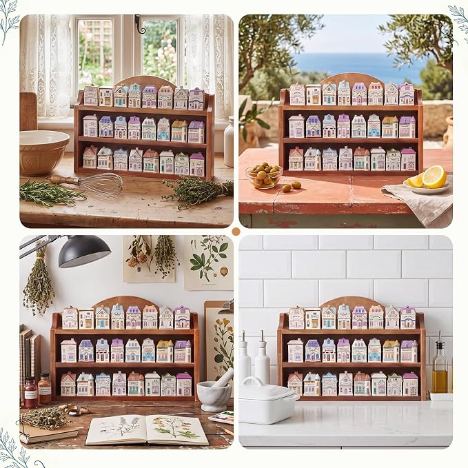Chunful Vintage Spice Jar Wooden Rack Brown Rustic 3-tier Spice Shelf for 24 Jars, Village Style Wall Mounting Kitchen Storage Decorative Hanging Display Rack, Shelf Only