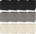 Yinder 12 Pcs Cube Storage Bin Grey 10.5''x10.5''x11'' Black Beige Storage Bins for Playroom Decor Colorful Bins for Kids Foldable Baskets for Nursery Organizer Boxes Fabric Boxes