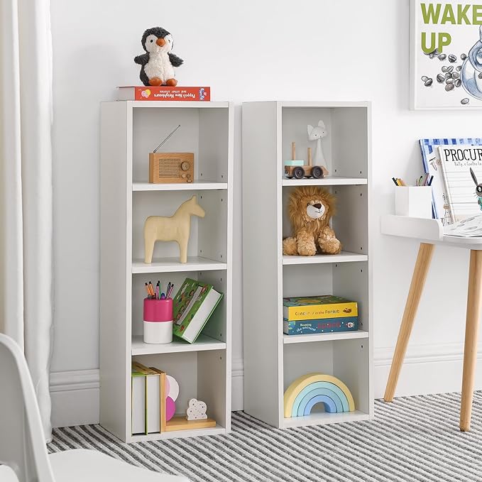 Elegant White 8-Tier Media Tower Rack - Multi-functional Slim Storage Cabinet, Ideal for CDs DVDs & Tall Narrow Bookcase for Organized Home Office!