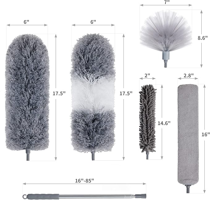 BOOMJOY Microfiber Feather Duster 7PCS, Bendable Dusters with 100 inches Extension Pole for Cleaning High Ceiling, Fan, Blinds, Cobweb, Furniture, Cars