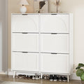 Shoe Storage Cabinet with 6 Flip Drawers, Narrow Wood Shoe Organizer Cabinet with Fluted Panel, Slim Shoe Rack for Entryway, Freestanding Shoe Cabinet for Living Room, Hallway, White
