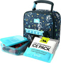 Arctic Zone Kids Lunch Box Combo with Gel Ice Pack and Sandwich Container, Insulated Bag for Travel Lunch, Sensory Fidget Toy Handle, Space Odyssey