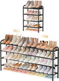 ENJOYBASICS 4 Tier Expandable Shoe Rack for Closet, Free Standing Metal Shoe Shelf Storage Organizer Holder 24 Pairs, Adjustable Width Shoe Rack for Entryway Small Space, Black